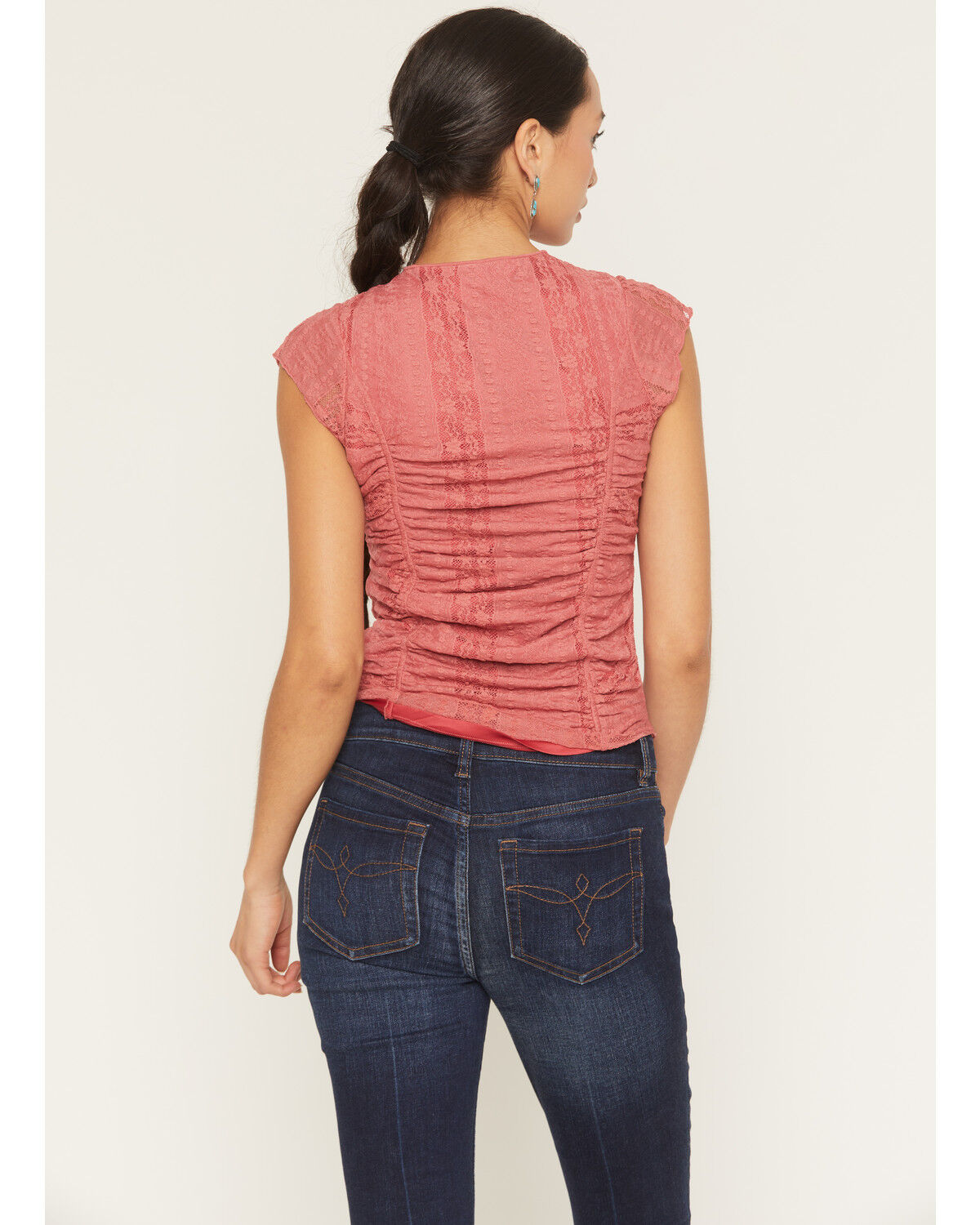 Image #4 - Shyanne Women's Lizlane Lace Short Sleeve Shirt, Dark Pink, hi-res