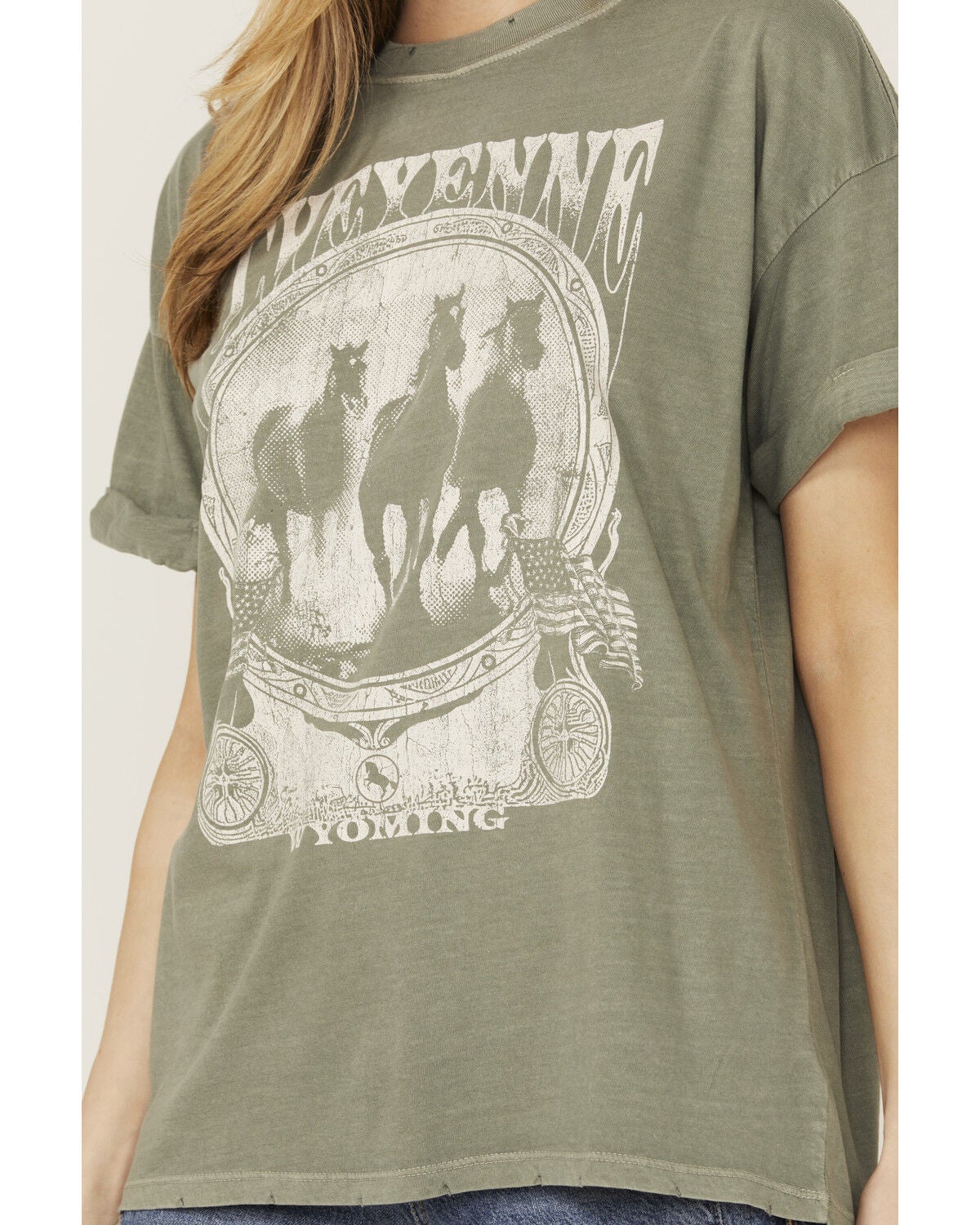 Image #3 - Girl Dangerous Women's Cheyenne Boyfriend Short Sleeve Graphic Tee, Green, hi-res