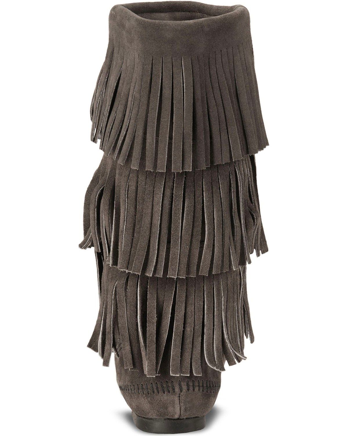 Image #7 - Minnetonka Women's Three Layer Fringe Boots, Grey, hi-res