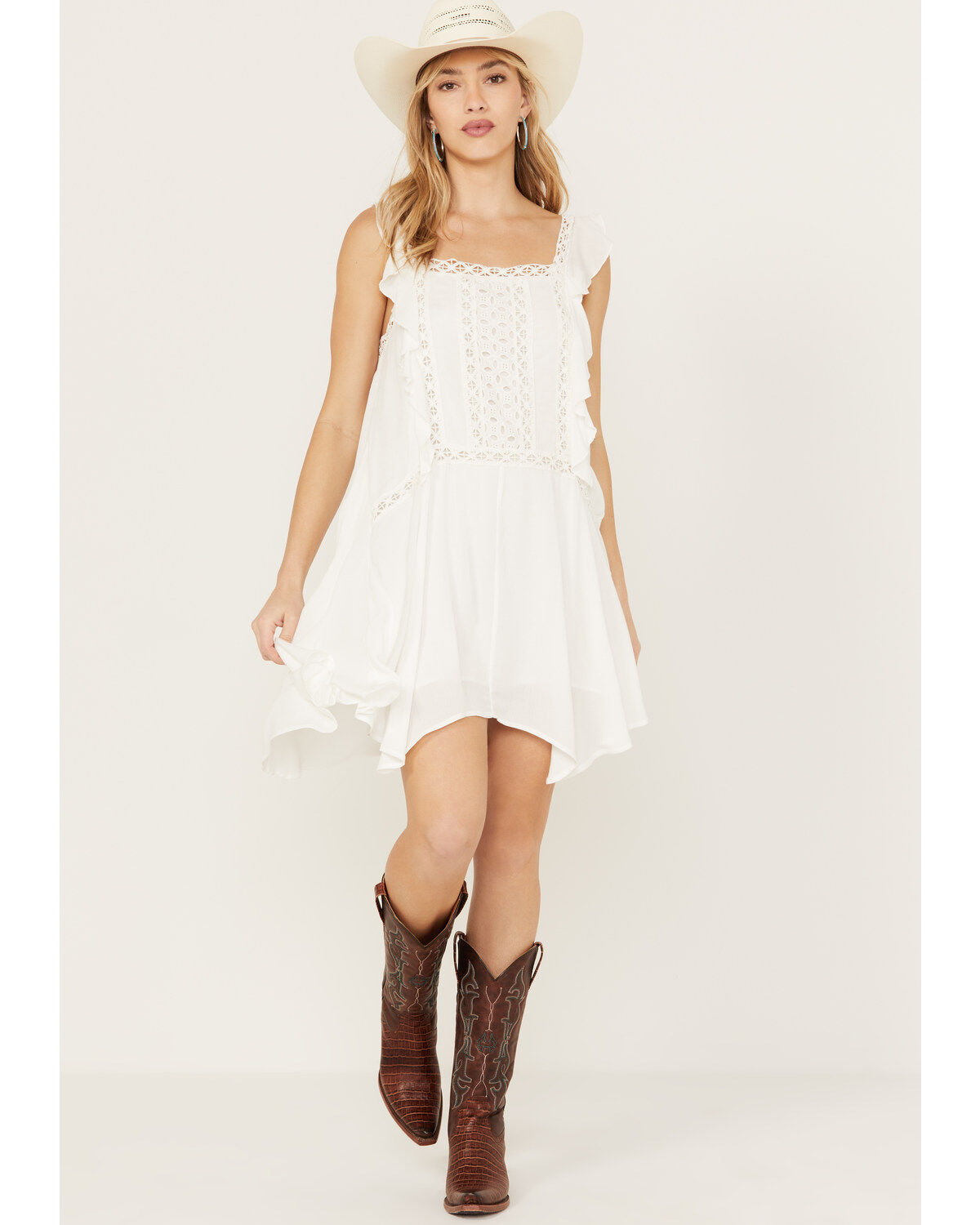 Image #2 - Wild Moss Women's Crochet Trim Mini Dress, White, hi-res