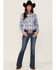 Roper Women's Classic Plaid Print Long Sleeve Pearl Snap Western Shirt, Blue, hi-res