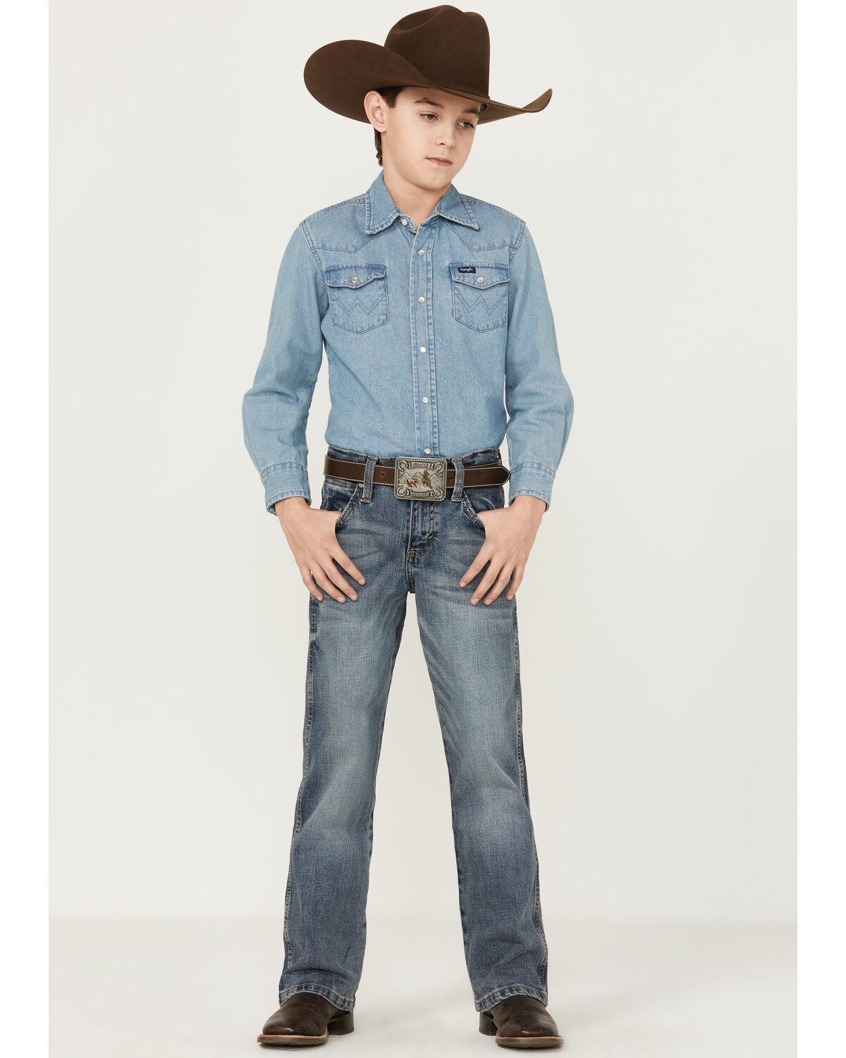 Wrangler Boys' Greeley Relaxed Bootcut Jeans, Blue, hi-res