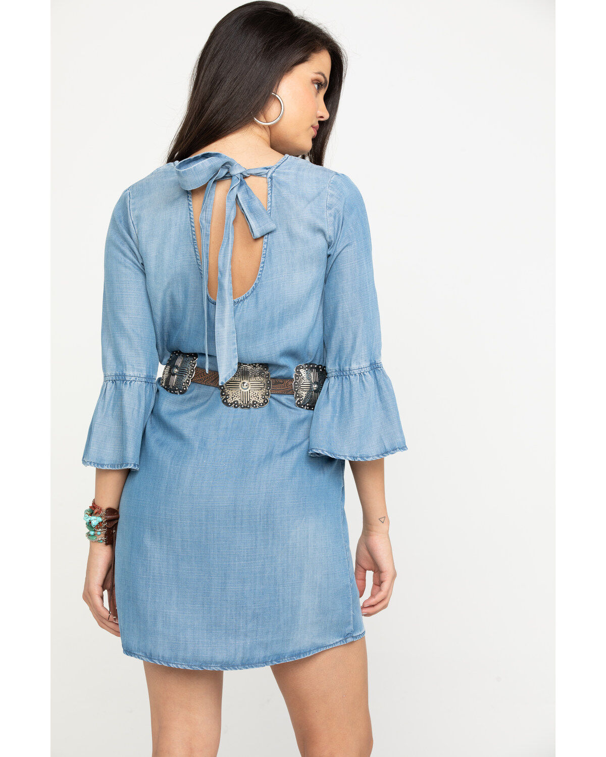 denim bell sleeve dress