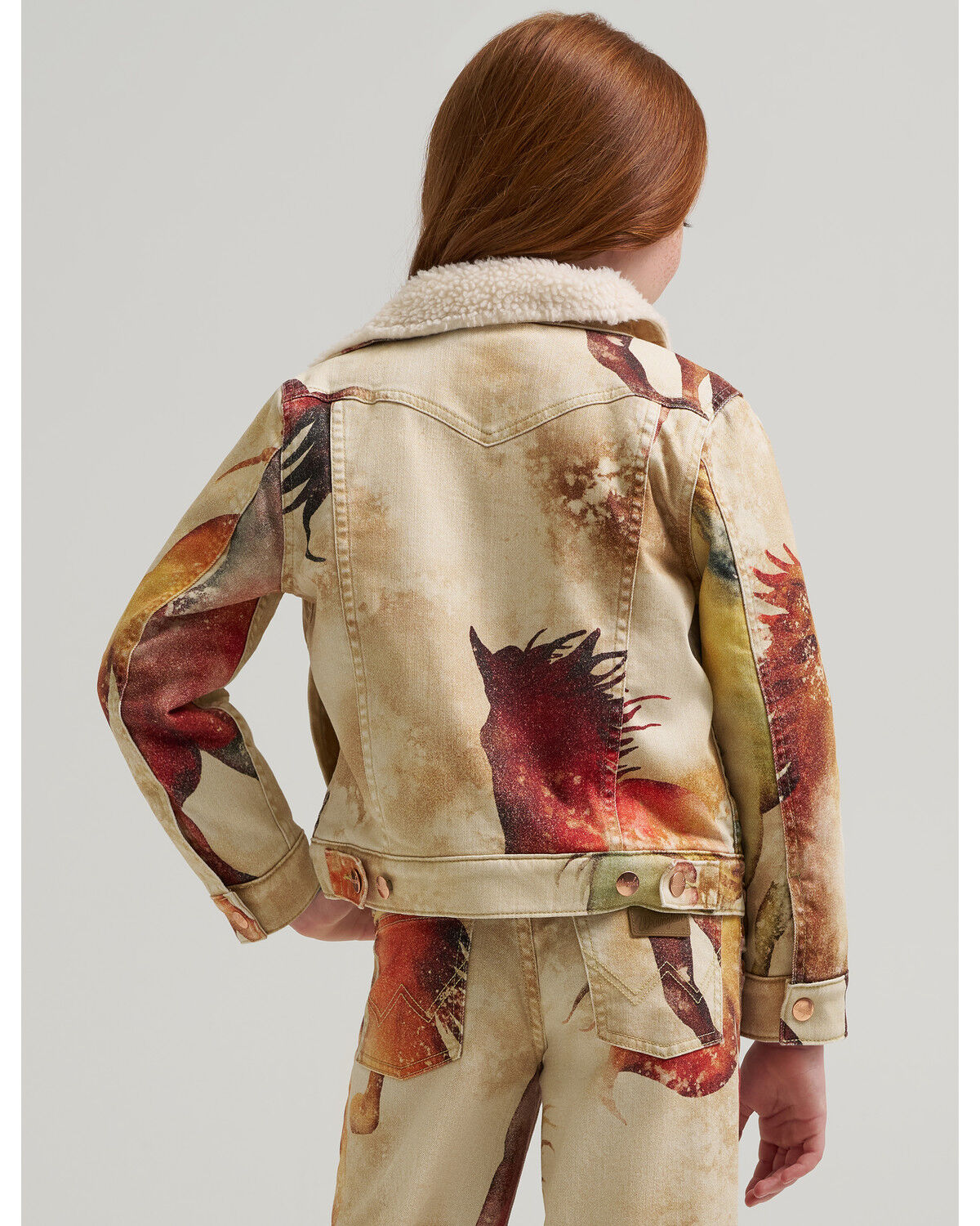 Image #2 - Wrangler X Lainey Wilson Girls' Horse Trucker Jacket, Tan, hi-res