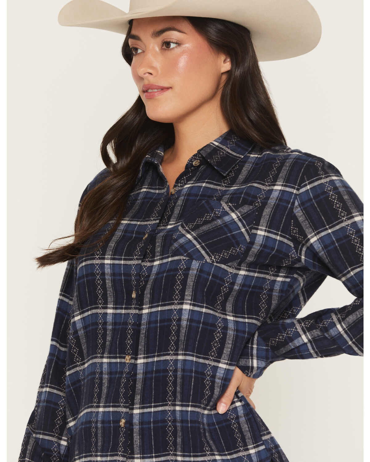 Image #2 - Shyanne Women's Riverfront Plaid Print Long Sleeve Button-Down Flannel Shirt, Navy, hi-res