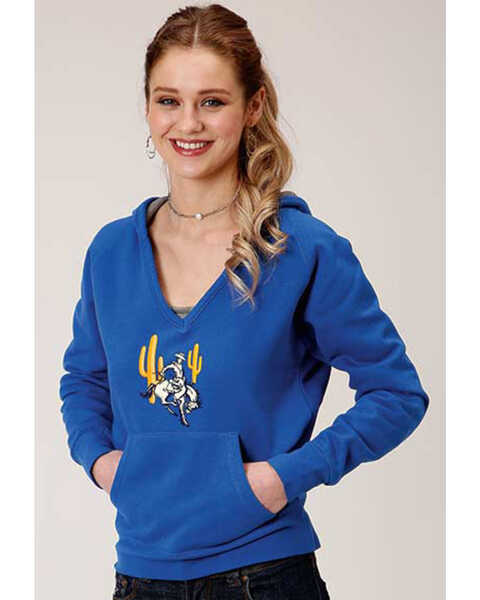 Roper Women's Blue Hooded Bronco Rider & Cactus Pullover Sweatshirt, Blue, hi-res