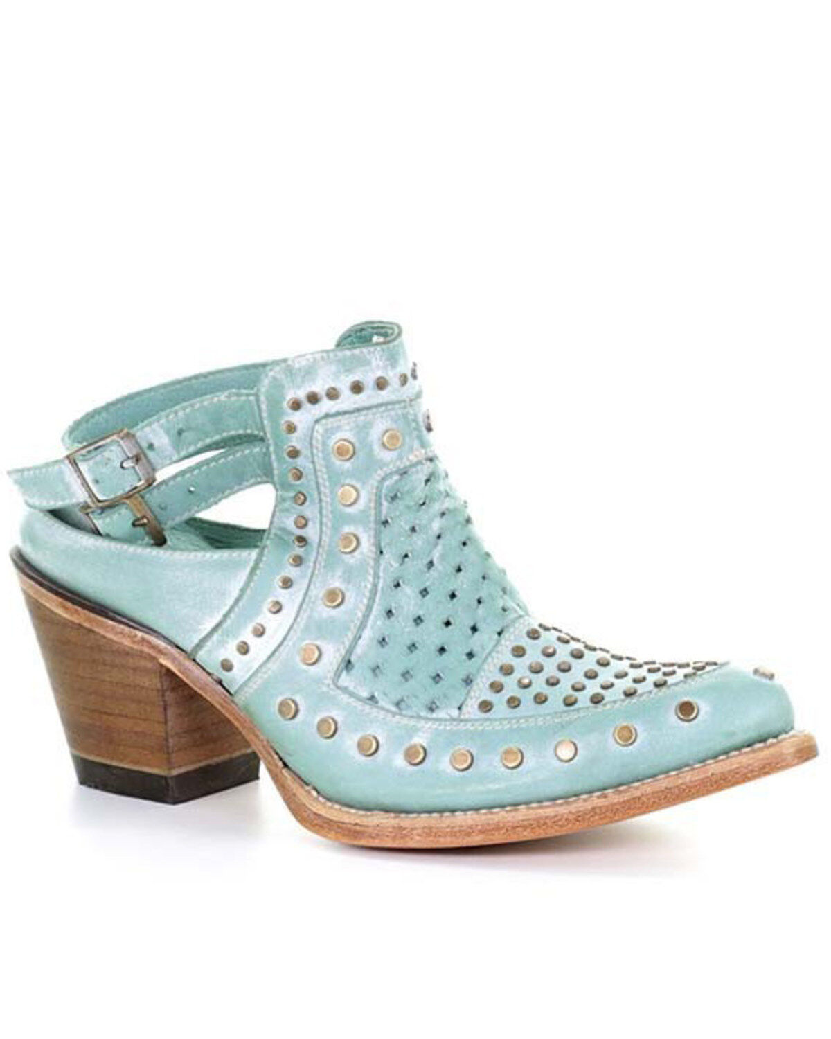 Image #1 - Corral Women's Turquoise Stud & Woven Mules - Snip Toe, , hi-res