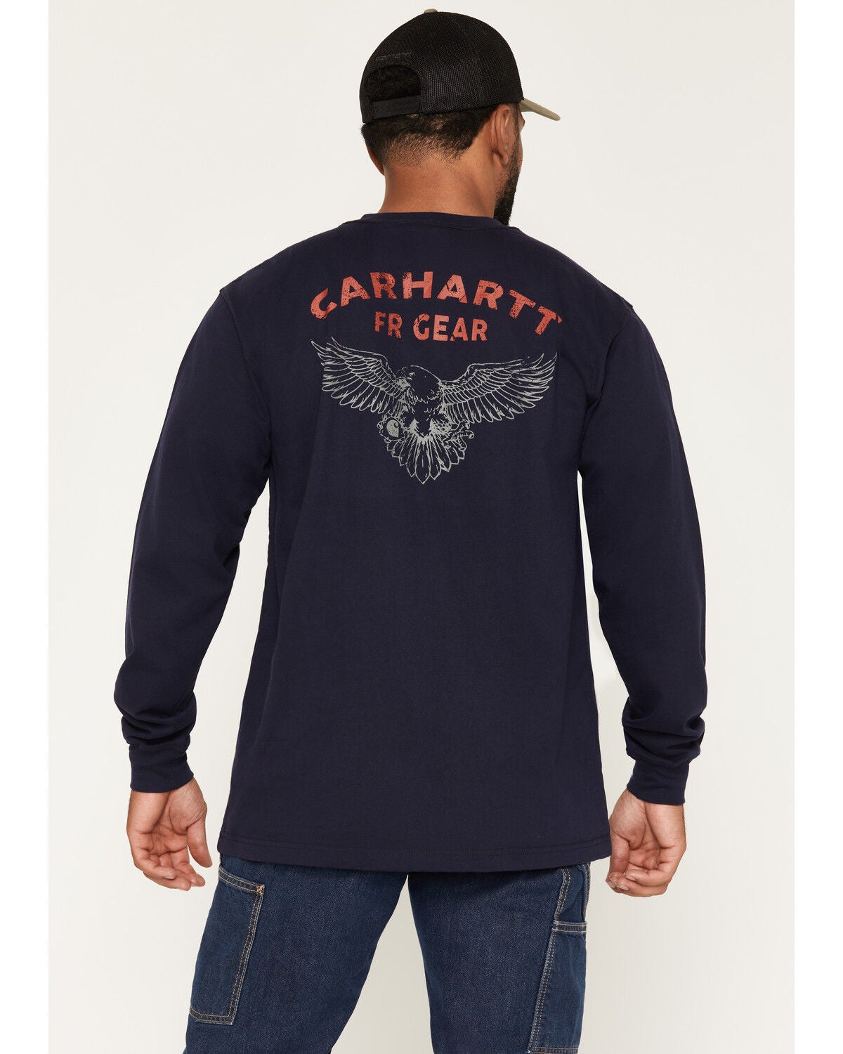 Carhartt Men's FR Force Irvine Eagle Loose Long Sleeve Work Shirt, Navy, hi-res