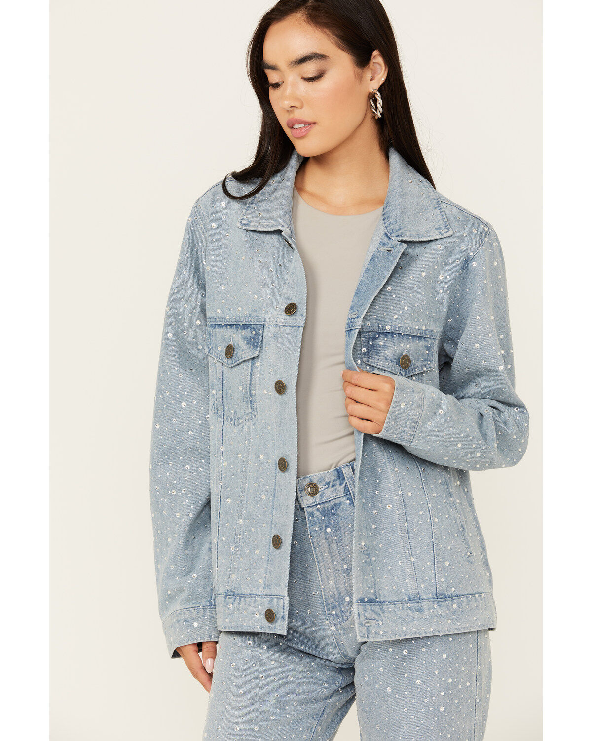 Image #1 - Show Me Your Mumu Women's Light Wash Embellished Dover Denim Jacket, , hi-res