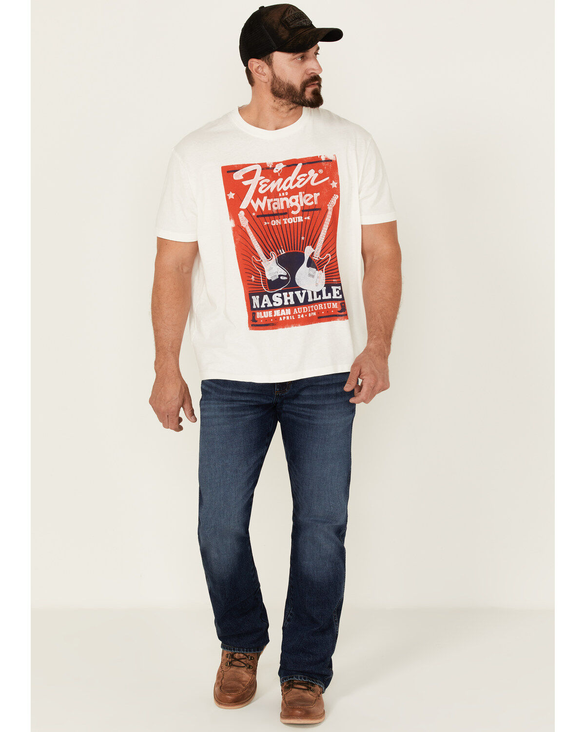 Image #2 - Wrangler X Fender Men's On Tour Nashville Vintage Graphic T-Shirt, White, hi-res