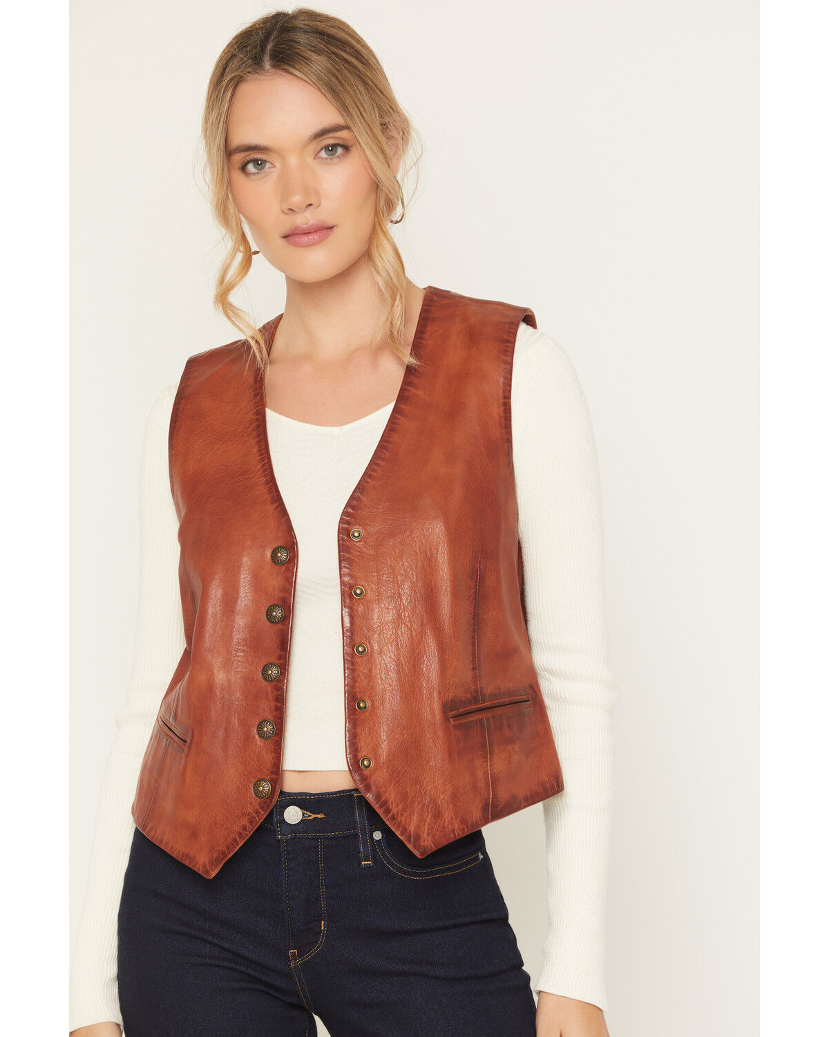 Scully Women's Leather Vest, Cognac, hi-res
