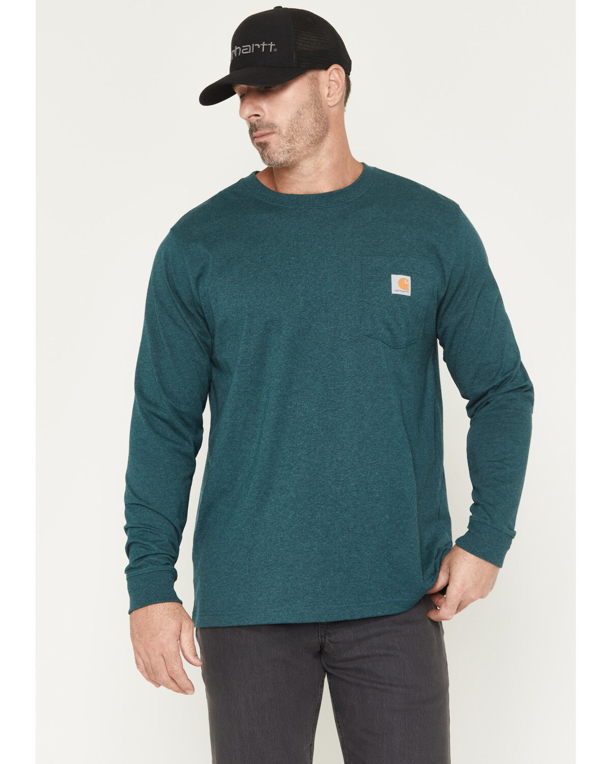 Image #2 - Carhartt Men's Relaxed Fit Heavyweight Long Sleeve Pocket Graphic Work Shirt, Green, hi-res