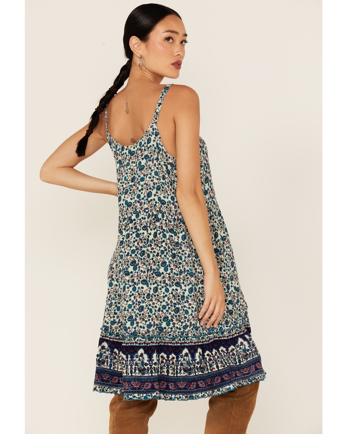 Image #4 - Bila Women's Floral Border Print Sleeveless Mini Sundress, Blue, hi-res