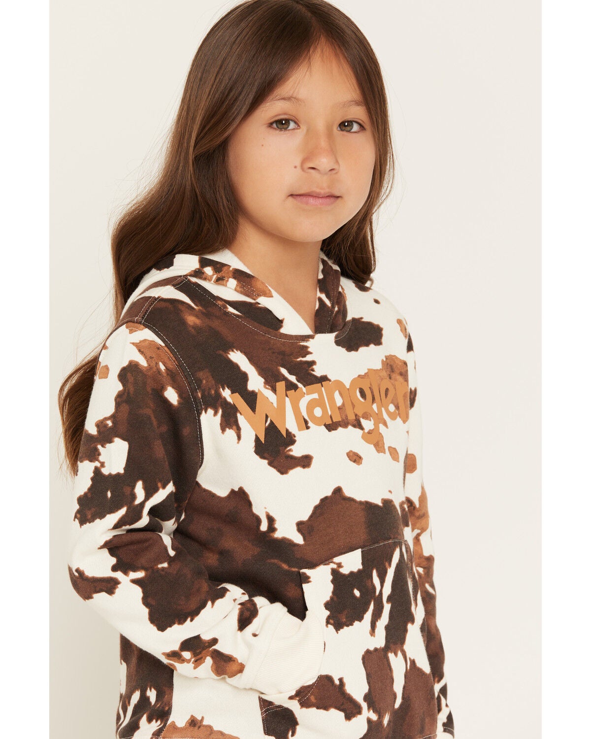 Image #2 - Wrangler Girls' Cow Print Logo Hoodie, Multi, hi-res