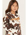 Image #2 - Wrangler Girls' Cow Print Logo Hoodie, Multi, hi-res