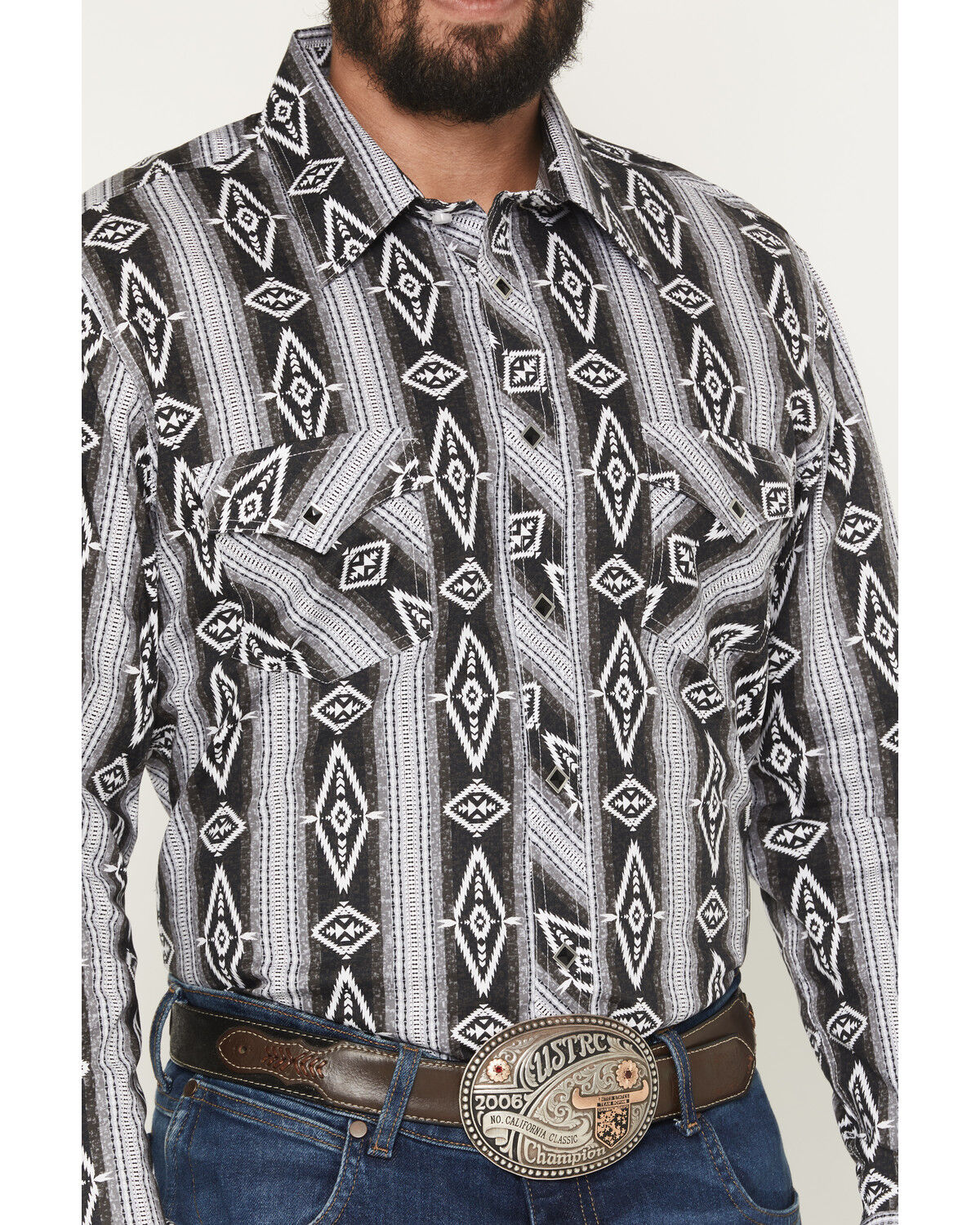 Image #3 - Rock & Roll Denim Men's Southwestern Print Long Snap Stretch Western Shirt, Black, hi-res