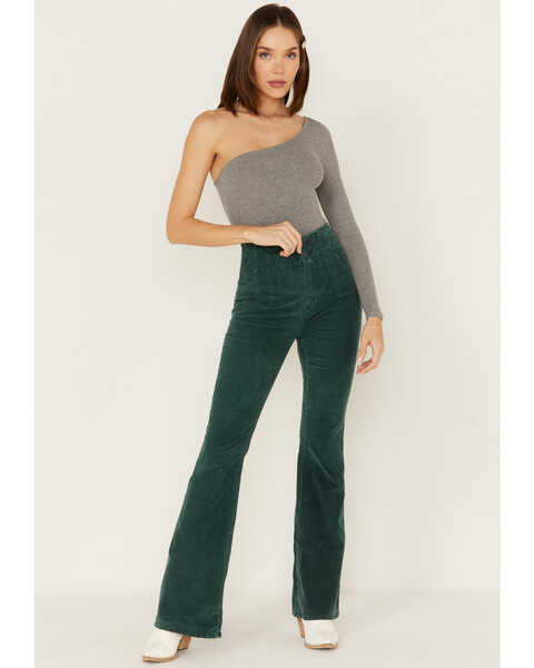 Free People Women's Jayde Cord Flare Jeans, Forest Green, hi-res