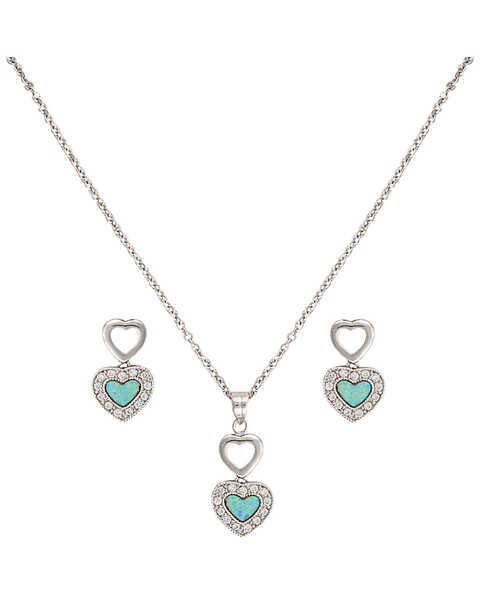 Image #1 - Montana Silversmiths Women's Double Heart Opal Jewelry Set, Silver, hi-res