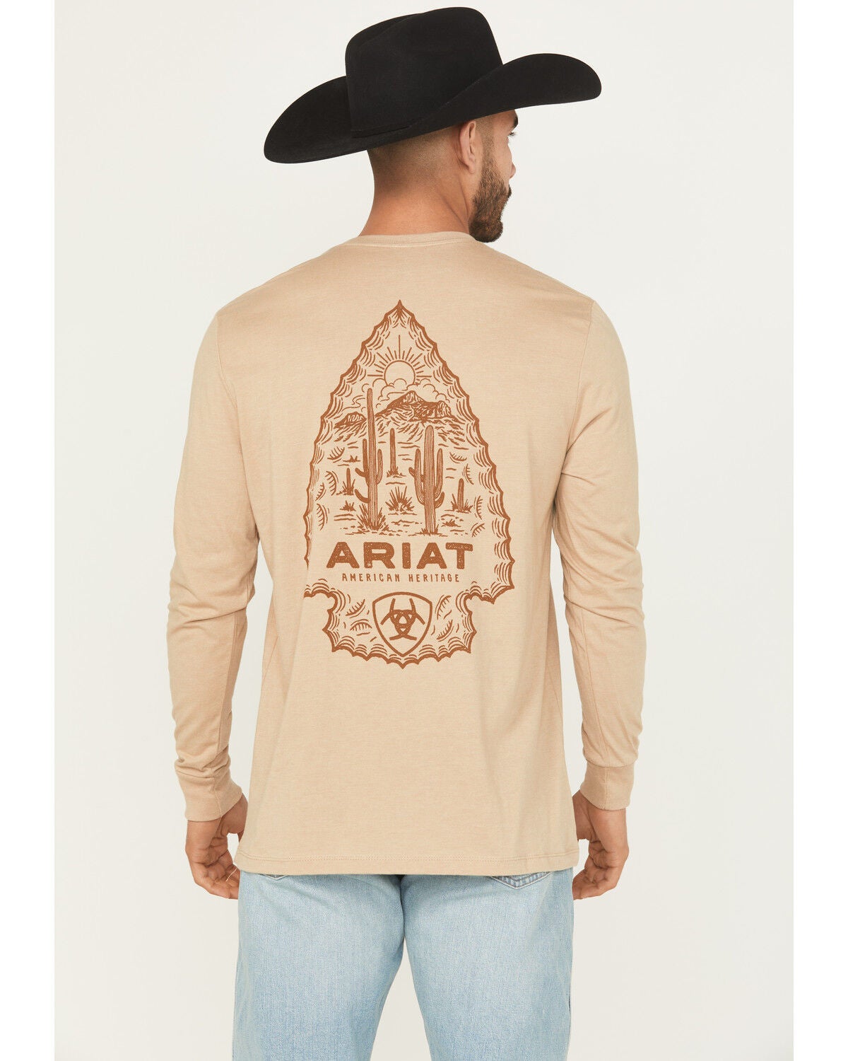 Ariat Men's Boot Barn Exclusive Stone Arrowhead Long Sleeve Graphic T-Shirt, Sand, hi-res