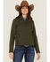 Image #1 - RANK 45® Women's Southwestern Print Softshell Riding Jacket, Olive, hi-res
