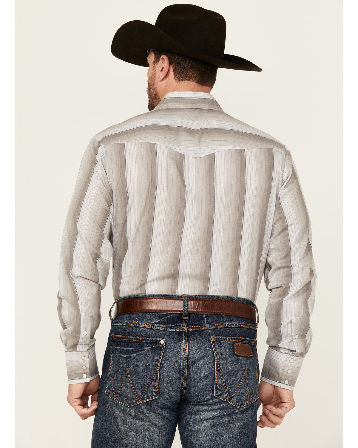 Image #4 - Roper Men's Striped Print Long Sleeve Snap Western Shirt, Grey, hi-res