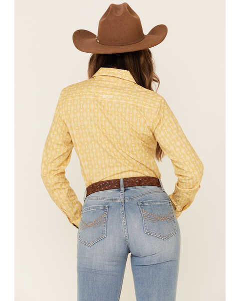 Image #4 - Ariat Women's Mustard Geo Print Kirby Stretch Long Sleeve Western Core Shirt , , hi-res