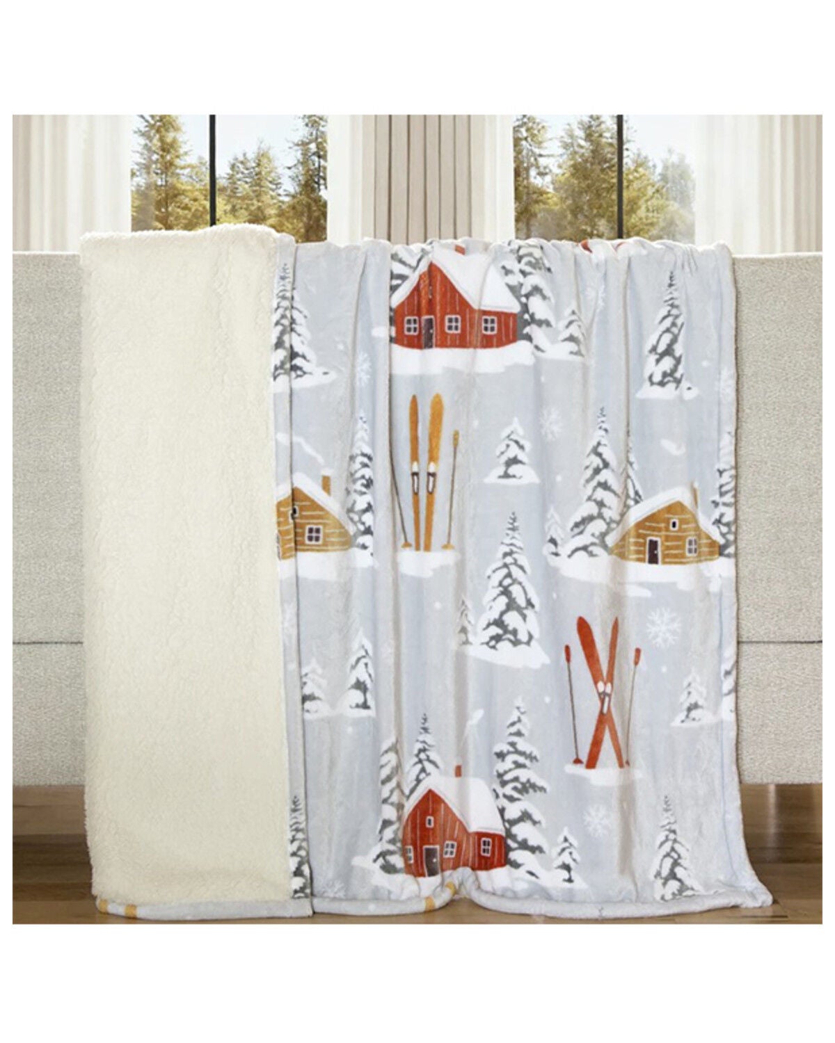 Image #3 - Carstens Home Snowy Cabin Plush Sherpa Throw Blanket, Blue, hi-res