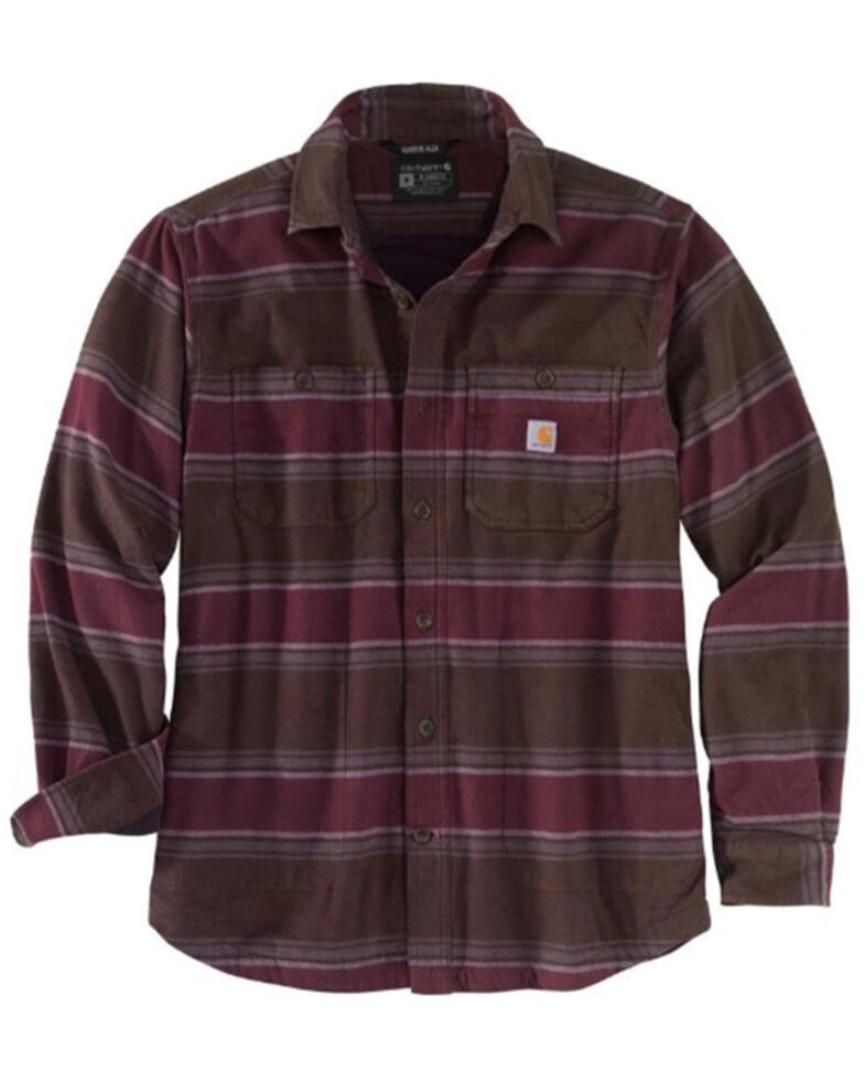 Carhartt Men's Dark Brown Stripe Rugged Flex Midweight Fleece-Lined Work Flannel Shirt Jacket , Dark Brown, hi-res