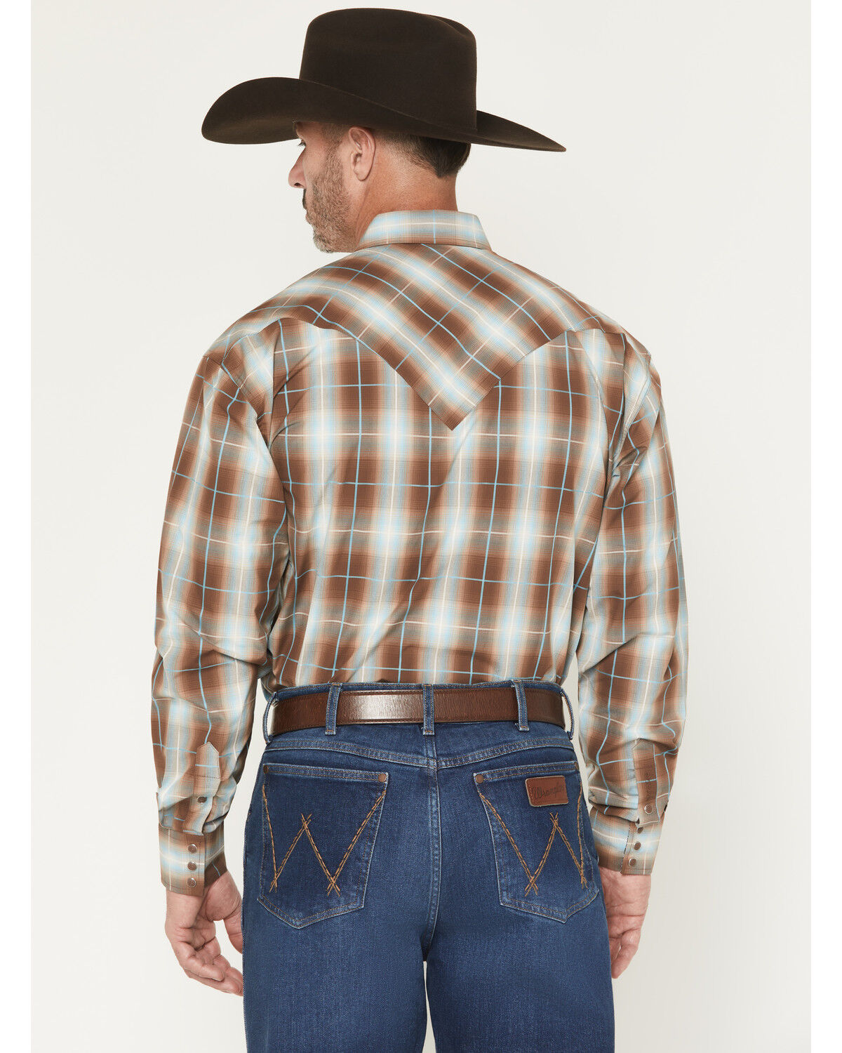 Image #4 - Stetson Men's Plaid Print Long Sleeve Snap Western Shirt, Brown, hi-res