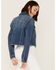 Shyanne Women's Medium Dark Wash Cropped Fray Denim Jacket, Medium Wash, hi-res