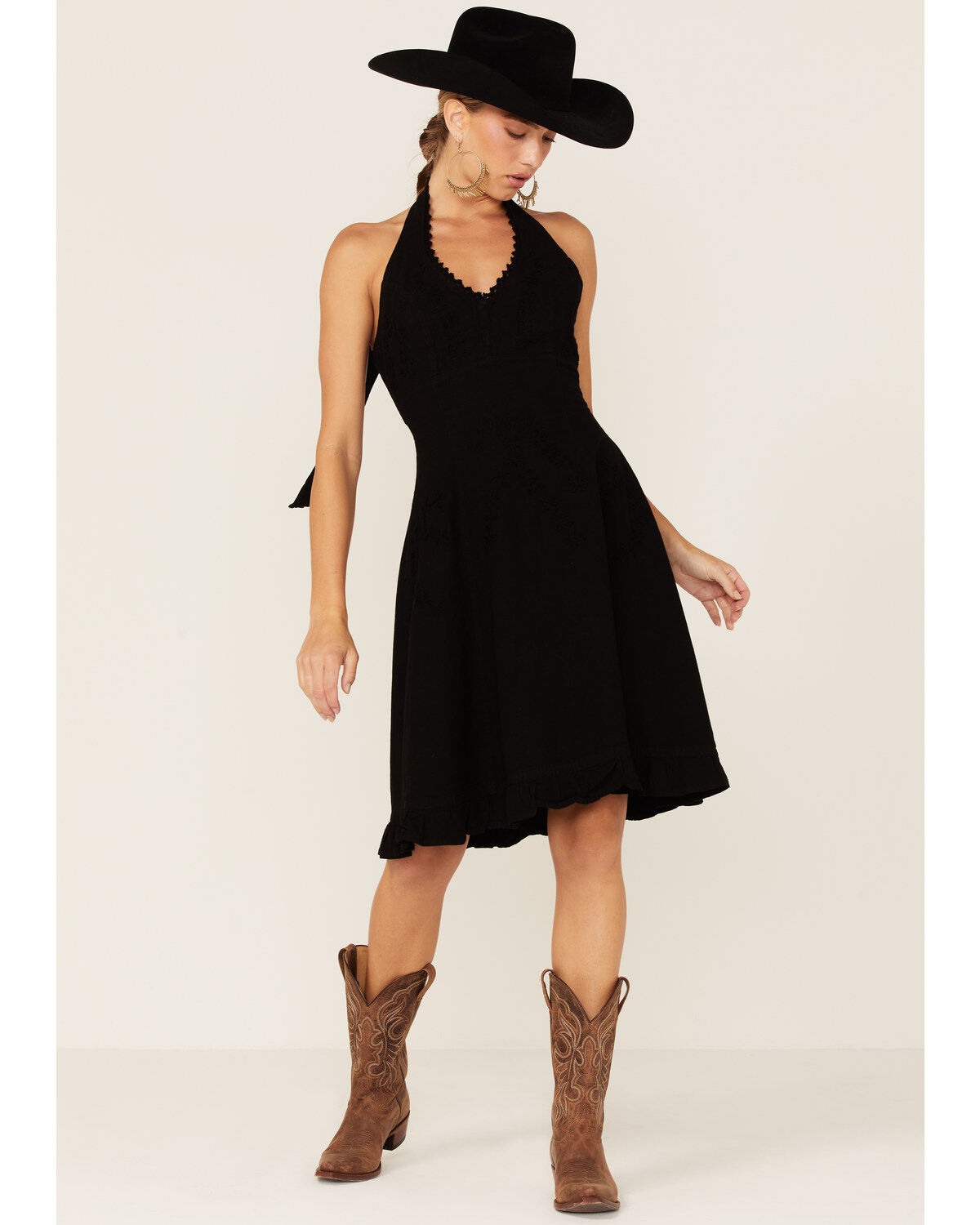 Image #2 - Scully Peruvian Cotton Halter Top Mini Dress, Black, hi-res