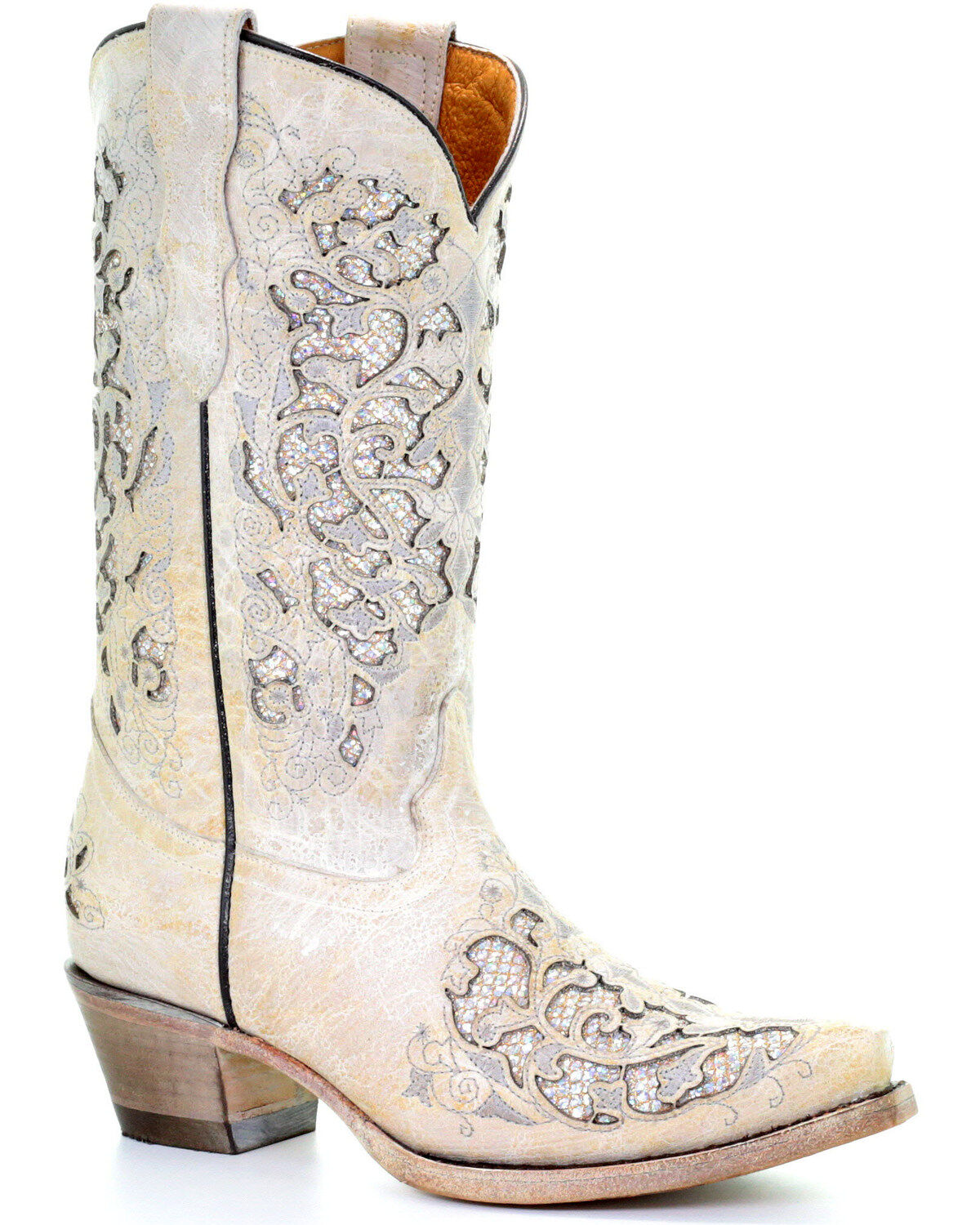 Corral Girls' White Glitter Inlay Boots 