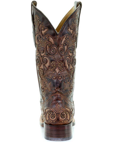 Image #5 - Corral Women's Embroidered Stud Inlay Western Boots, Brown, hi-res