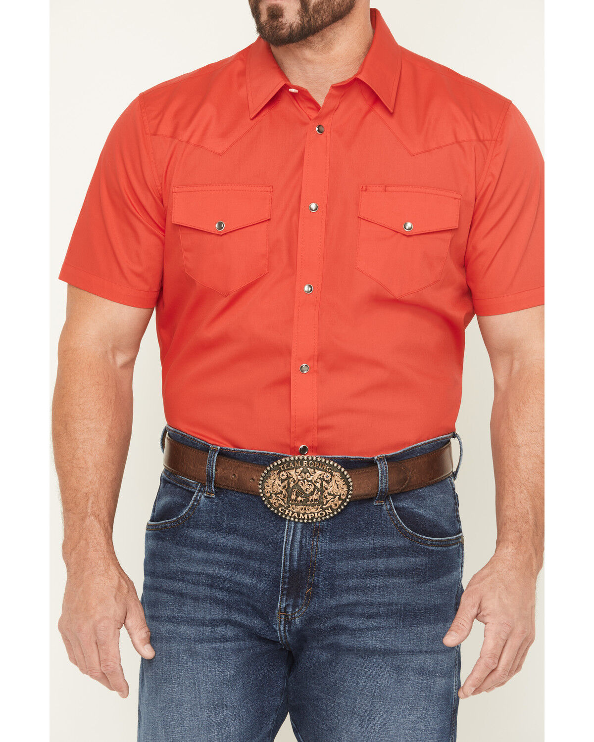 Image #3 - Gibson Trading Co Men's Solid Short Sleeve Snap Stretch Western Shirt, Red, hi-res