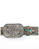 Shyanne Women's Tooled Cross Leather Belt, Chocolate/turquoise, hi-res