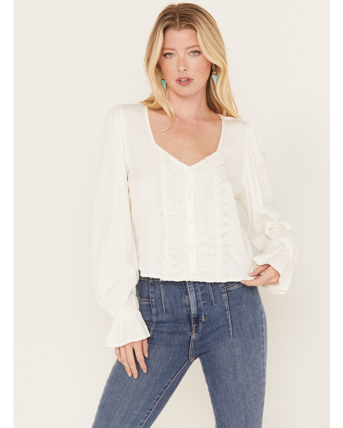 Image #1 - Wrangler Retro Women's Button Front with Crochet Detail Blouse, , hi-res