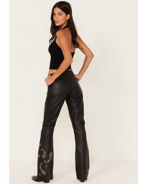 Image #3 - Boot Barn X Understated Leather Women's Rhinestone Studded Lace-Up Flare Leather Pants, Black, hi-res