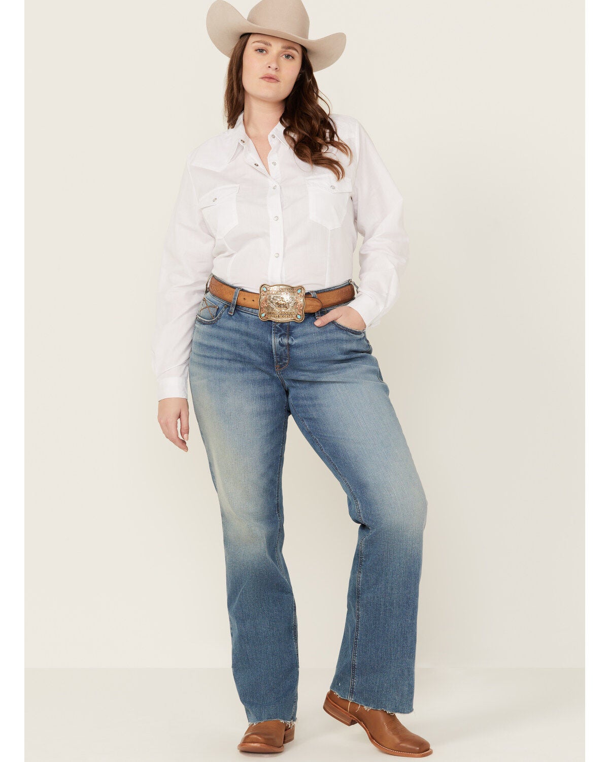 Ariat Women's Allison Medium Wash Mid Rise Bootcut Stretch Denim Jeans - Plus, Medium Wash, hi-res