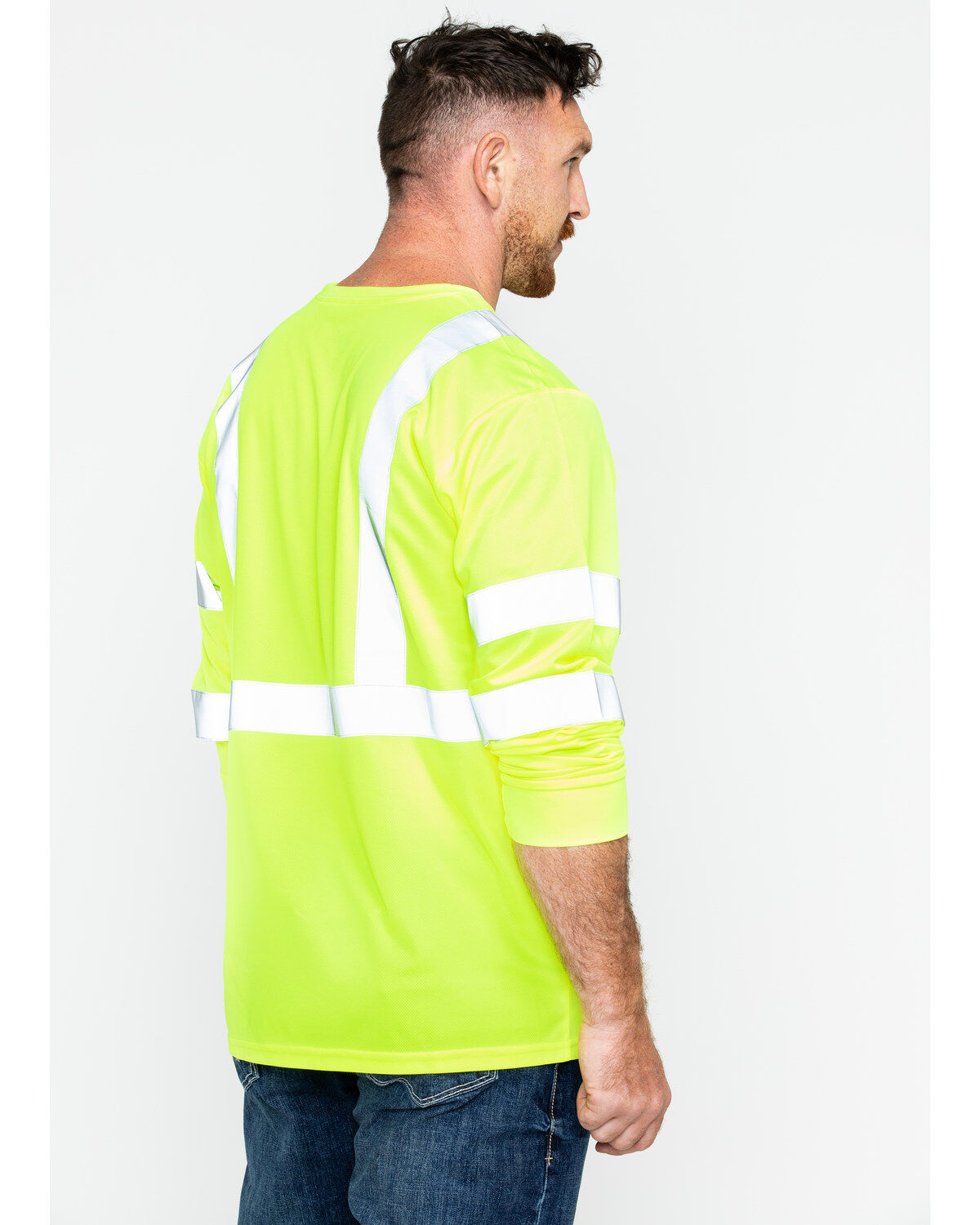 Image #2 - Hawx Men's Hi-Vis Reflective Long Sleeve Work Tee - Big & Tall, Yellow, hi-res