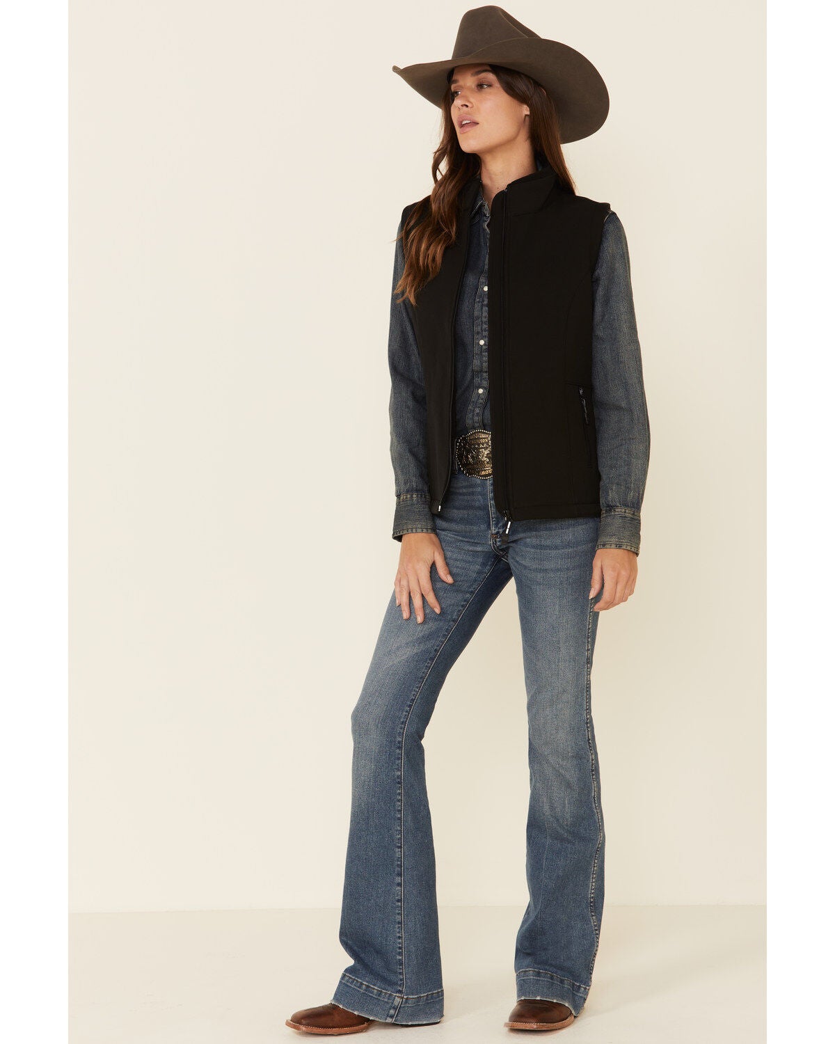 Image #4 - Roper Women's Black Softshell Bonded Fleece Lined Vest, , hi-res
