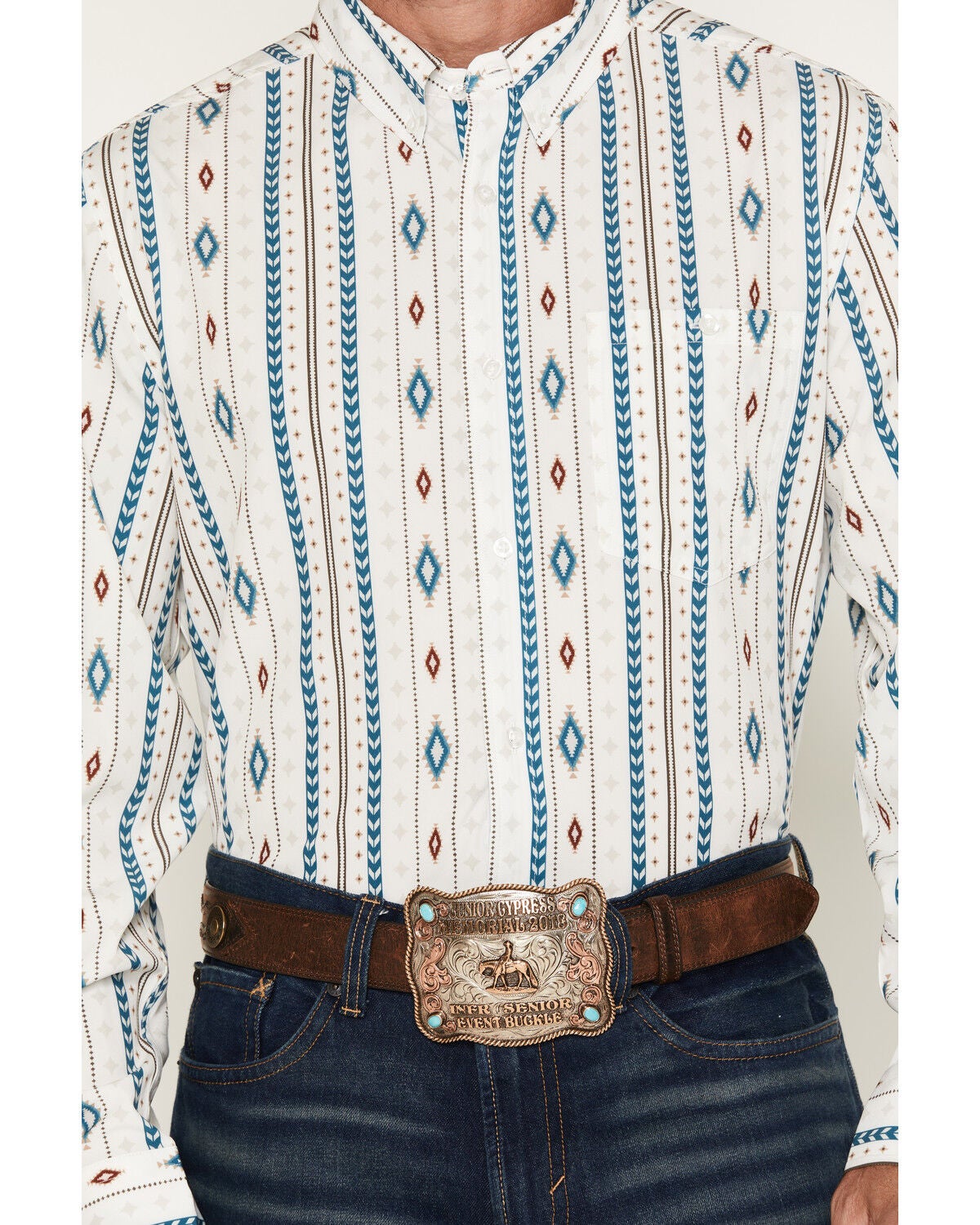 Image #3 - RANK 45&reg; Men's Apache RODEOTEK&trade; Southwestern Striped Long Sleeve Button-Down Stretch Western Shirt, Cream, hi-res