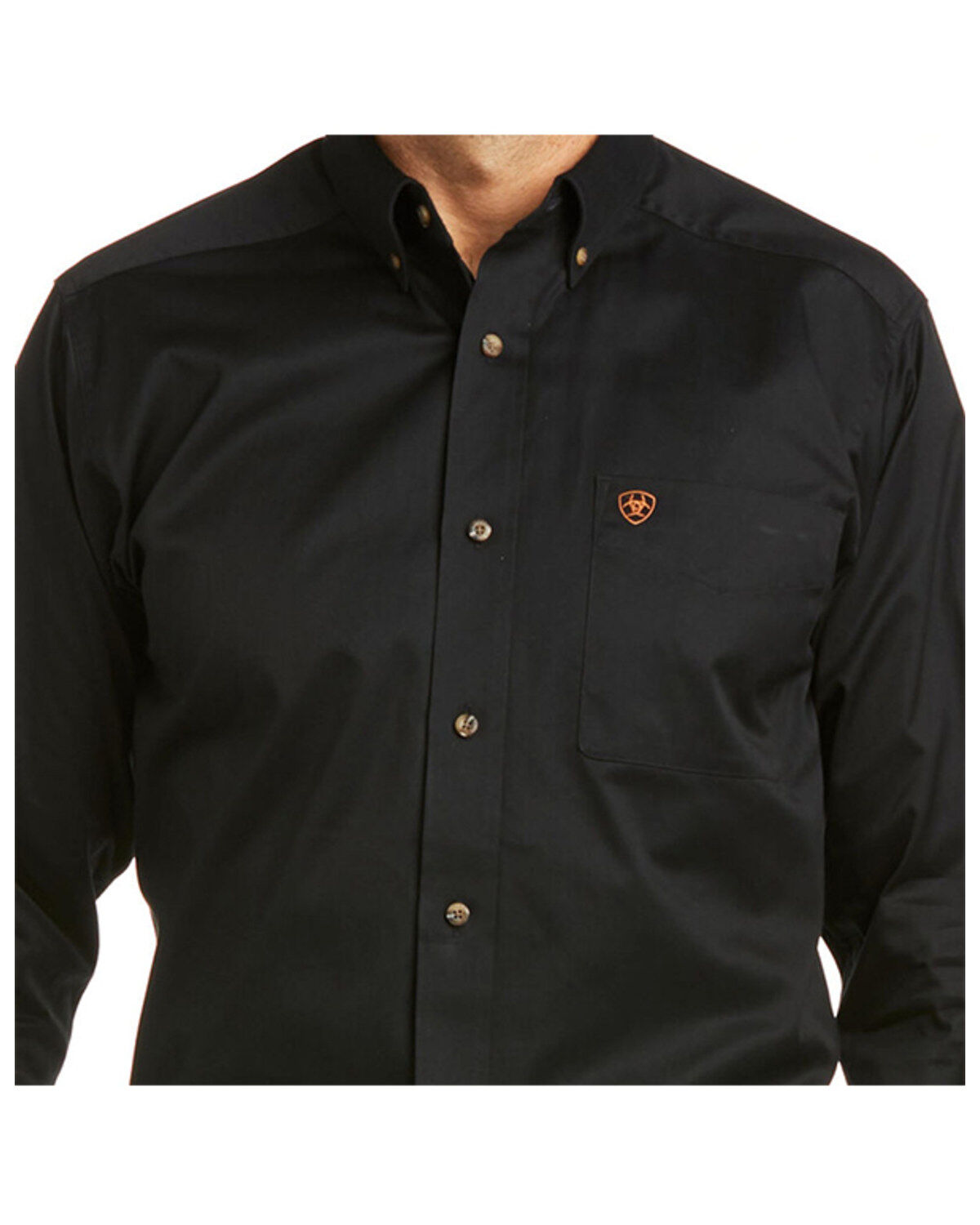 Image #2 - Ariat Men's Solid Twill Fitted Long Sleeve Button-Down Western Shirt, Black, hi-res