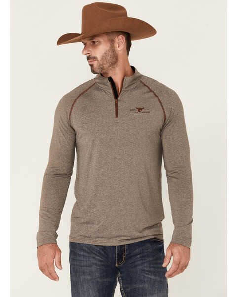 Cowboy Hardware Men's Brown Barb Wire Logo 1/4 Zip Front Sports Knit Pullover , Brown, hi-res