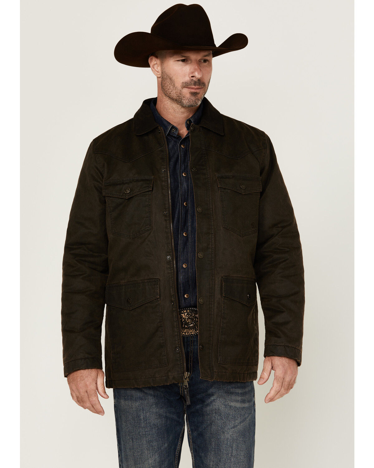 Image #1 - Cody James Men's Road Dust Washed Oil Skin Long Jacket, Brown, hi-res