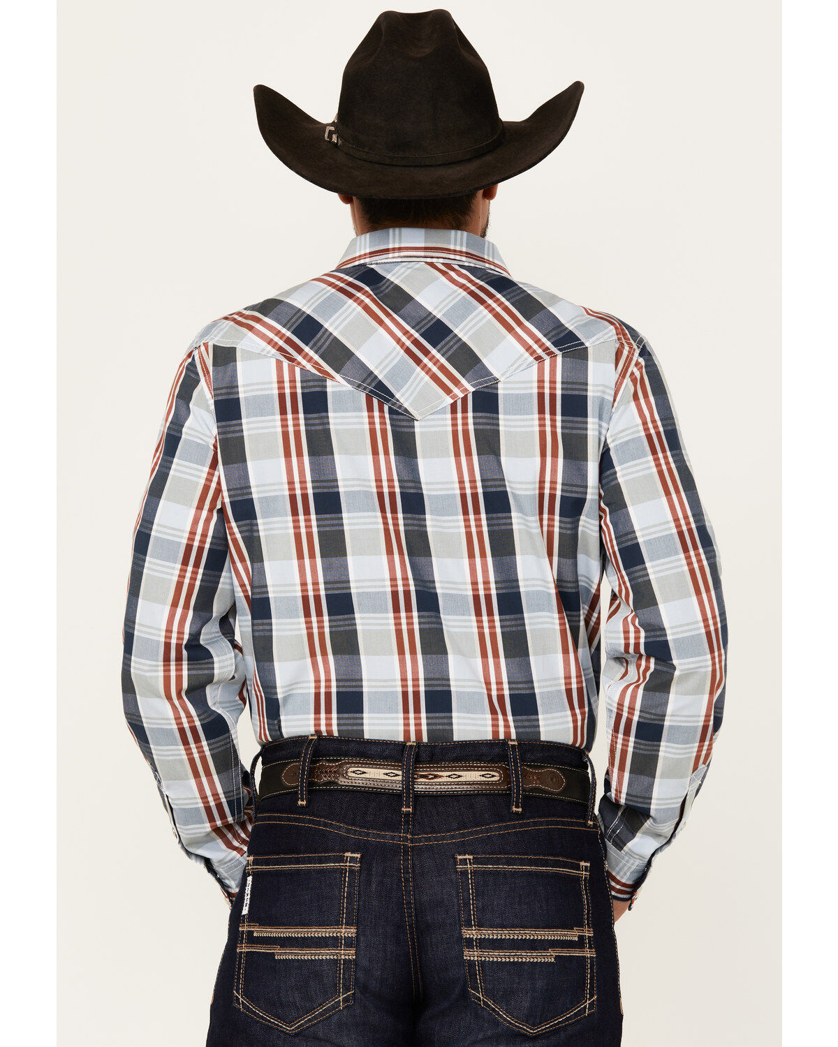 Image #4 - Cody James Men's Simple Life Plaid Print Long Sleeve Snap Western Shirt, Light Blue, hi-res