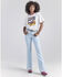 Image #2 - Wrangler® X Barbie™ Women's Light Wash High Rise Westward Pink Patch Stretch Bootcut Jeans, , hi-res