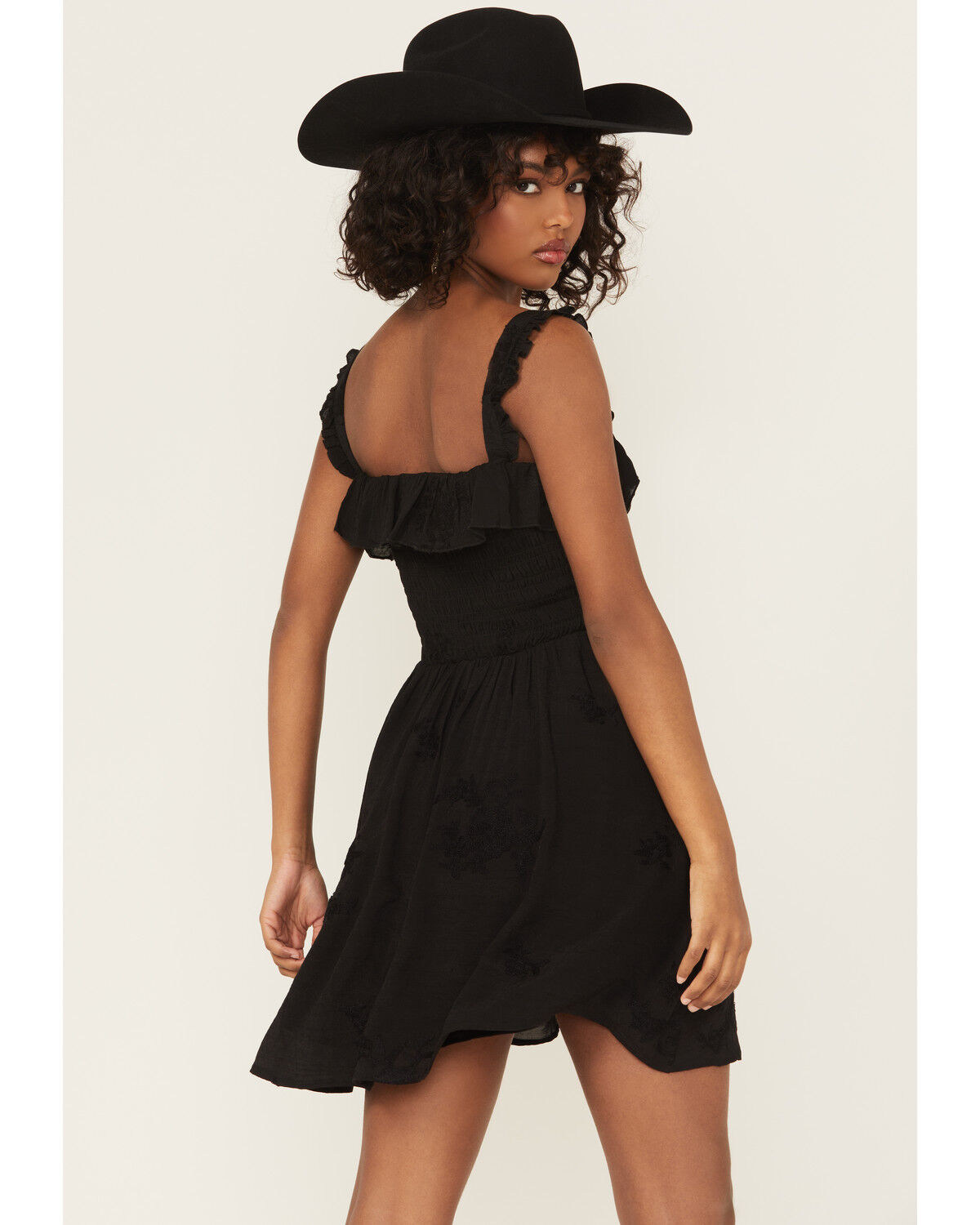 Image #4 - Wild Moss Women's Smocked Front Embroidered Mini Dress, Black, hi-res