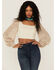 Lush Women's Long Sleeve Chiffon Floral Corset Top, Taupe, hi-res