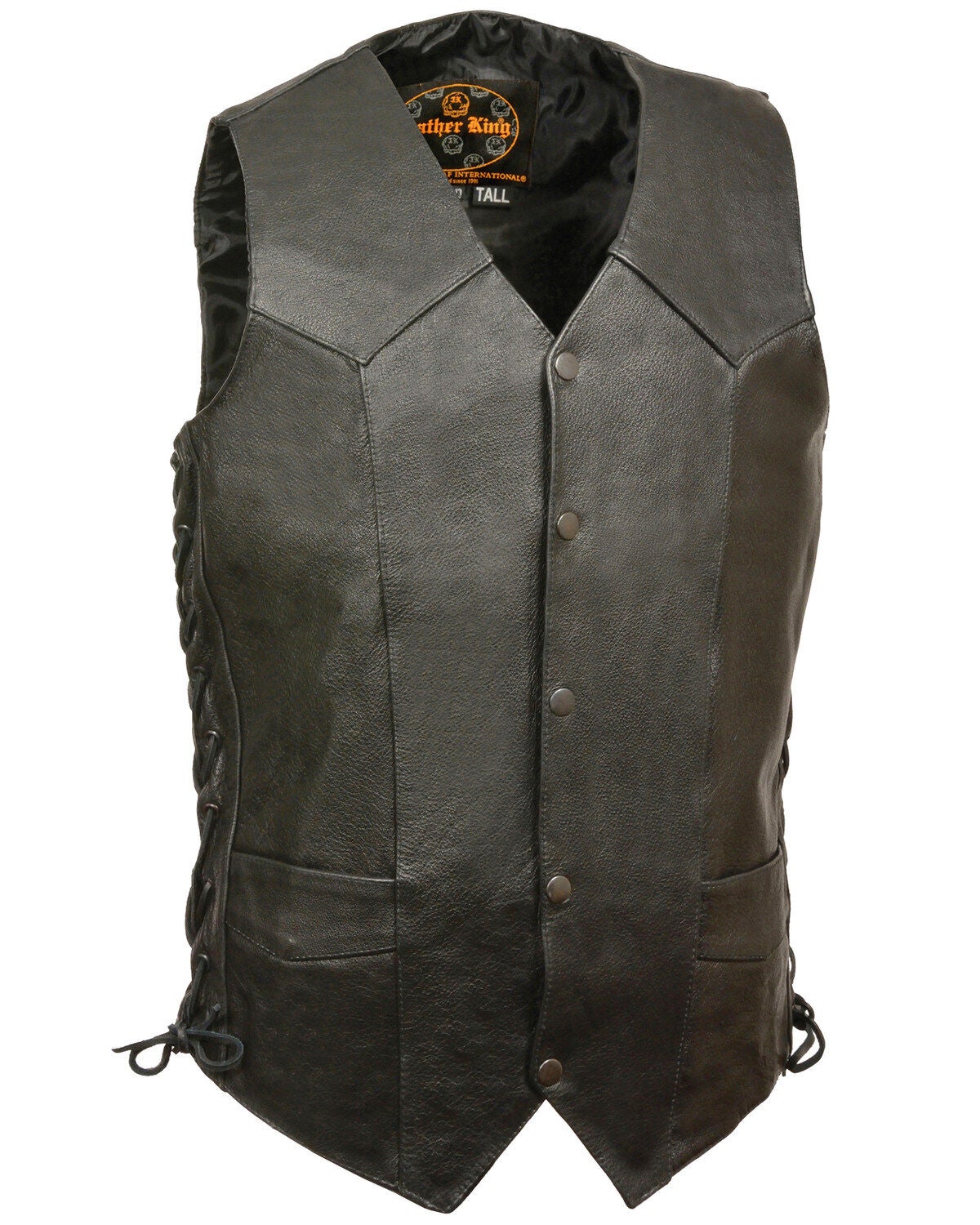 Milwaukee Leather Men's Black Classic Side Lace Biker Vest - Big & Tall, Black, hi-res