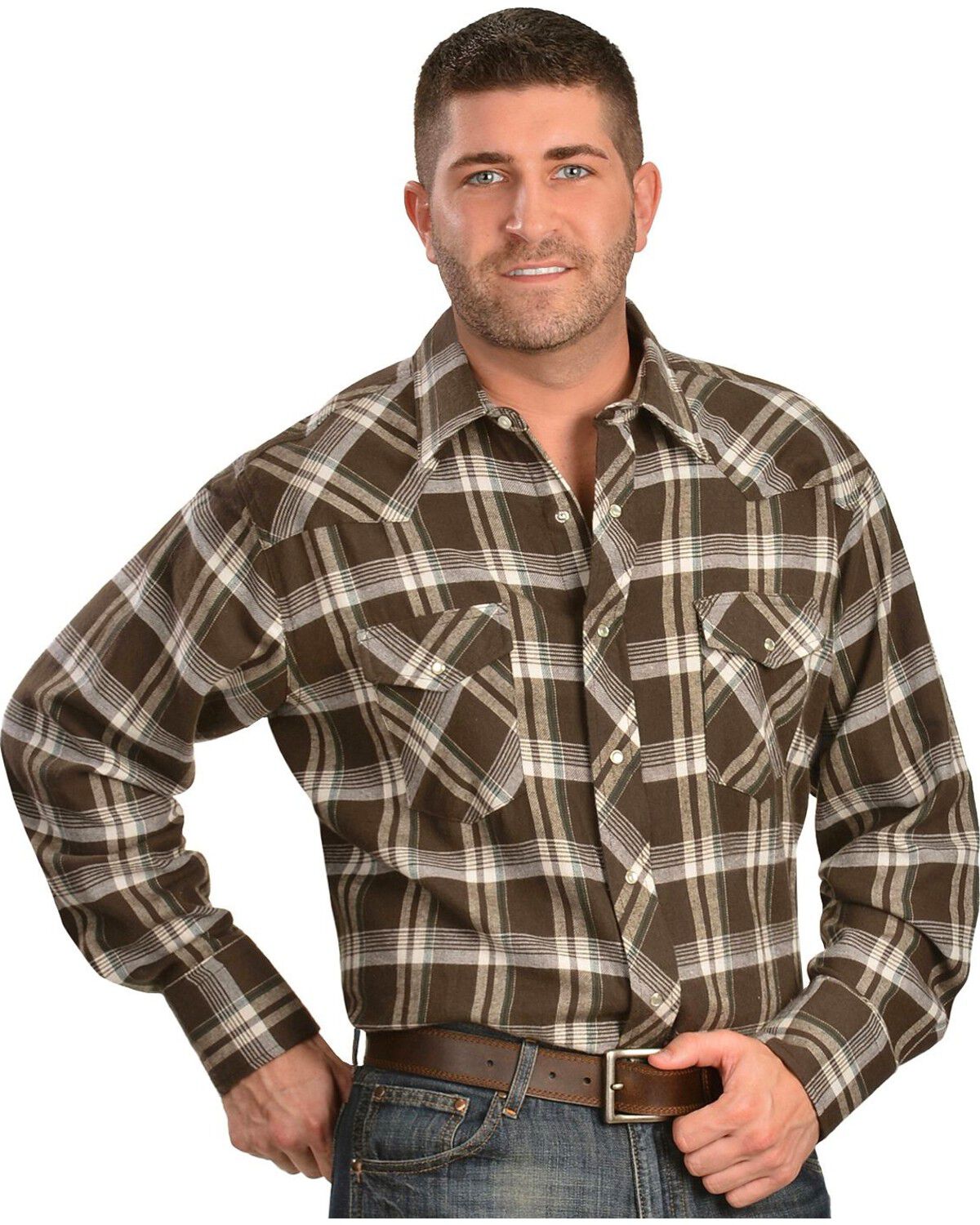 Image #1 - Wrangler Men's Assorted Plaid Print Long Sleeve Pearl Snap Flannel Western Shirt, Plaid, hi-res